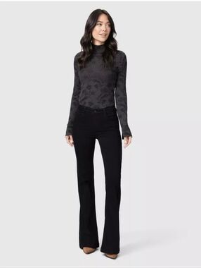 PAIGE Genevieve High Rise Flare Jeans In Black Shadow Size 28